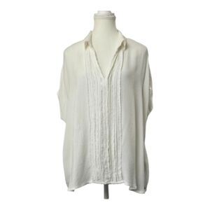 O'Neill White Short Sleeve Boxy V-neck Lightweight Blouse, Sz L (Ptp 26")